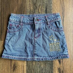 Y2K High School Musical Embroidered Denim Skirt Girls Size 7 Blue Jean Mini
